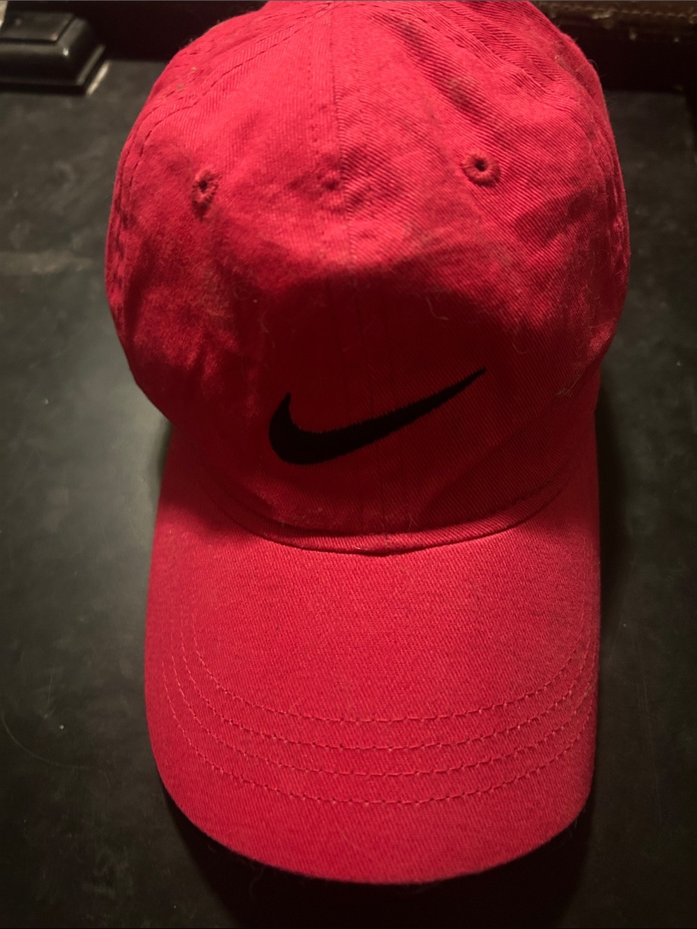 Nike Red Cap with Black Swoosh - Men's Casual Hat - Picture 1 of 8